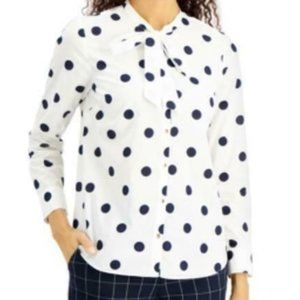 NWT Charter Club Tie-Neck Polka Dot Top, Size L, #557H